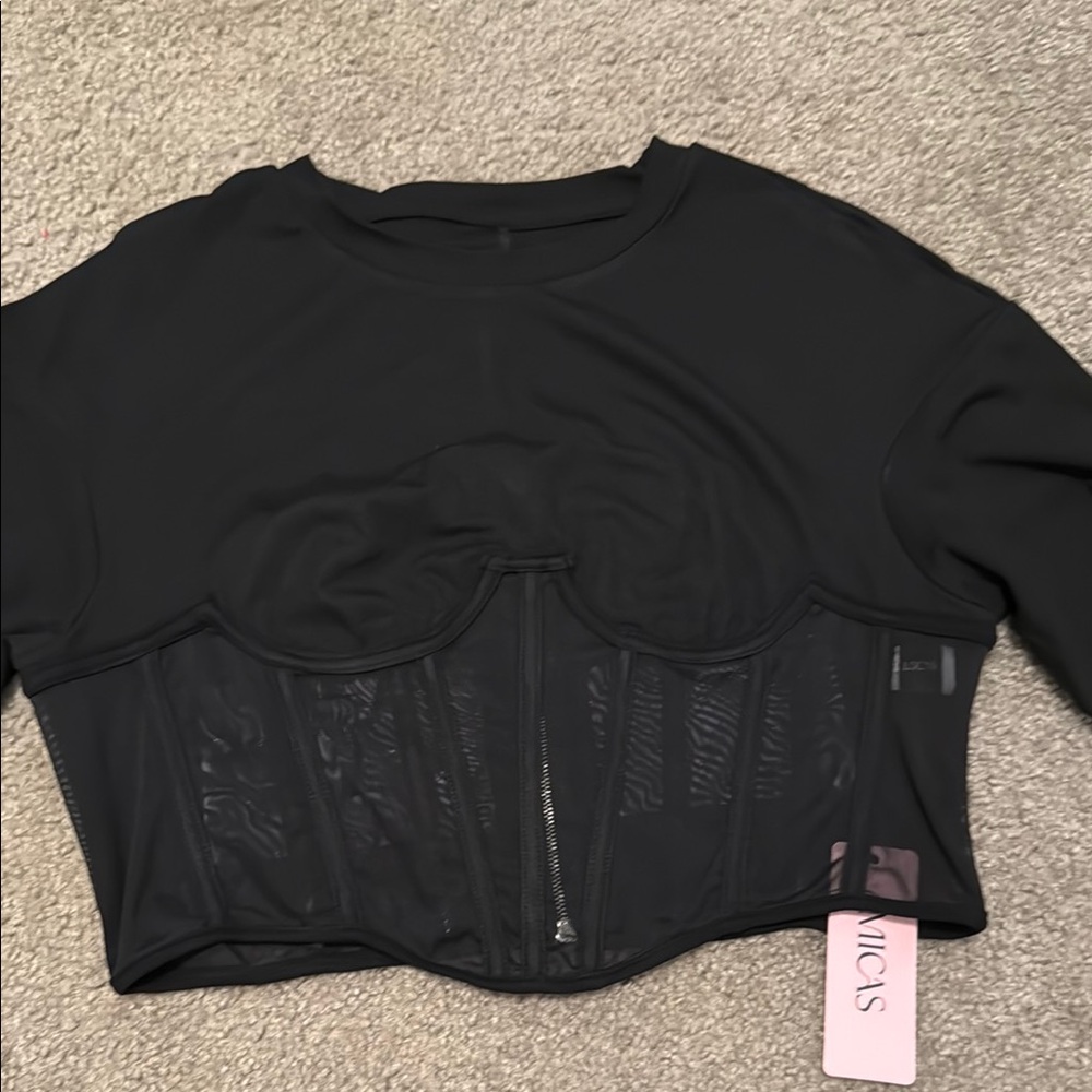 Black Short Sleeve Corset Top